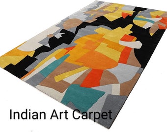 Contemporary Abstract Area Rug, 8x10 Tufted Rug in Vibrant Colors for Living Room Decor