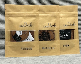 Kunstleder Label + Web Label Überraschung "Labeldiede (Labeltüte)", Patch, Patches, Aufnäher, Etiketten für Kleidung und Accessoires