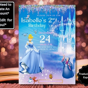 Editable Cinderella Birthday Invitation, Printable Birthday Invitation, Princess Birthday, Cinderella Invite, Cinderella Birthday