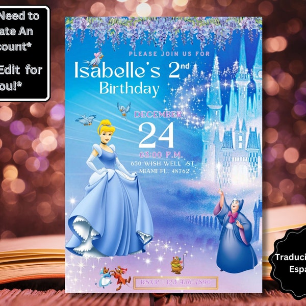 Editable Cinderella Birthday Invitation, Printable Birthday Invitation, Princess Birthday, Cinderella Invite, Cinderella Birthday