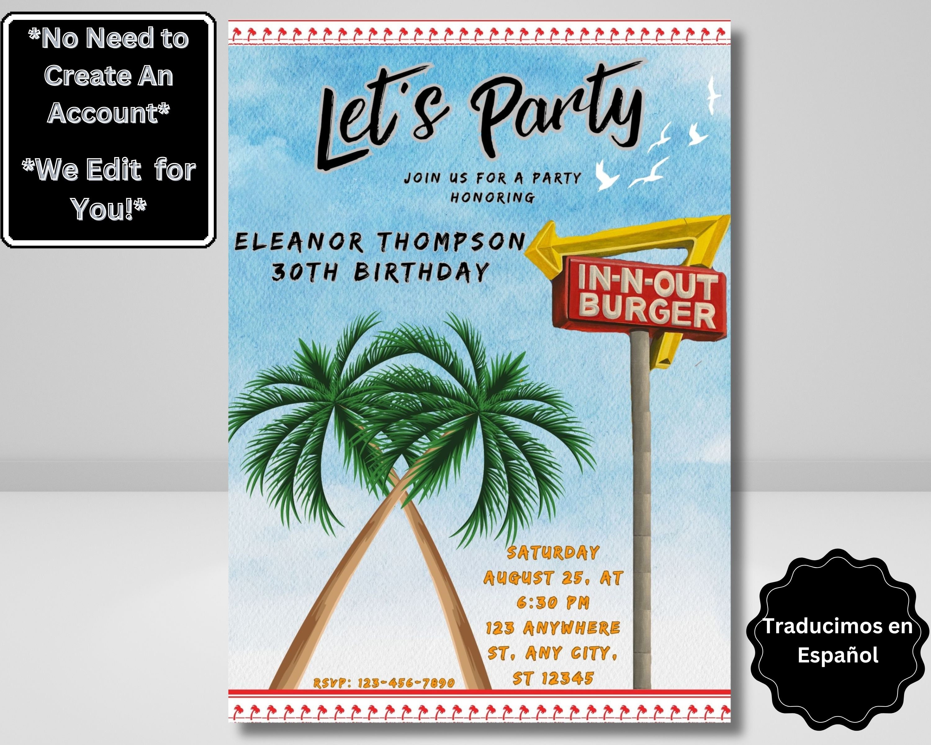 In N Out Burger Invitation - Etsy