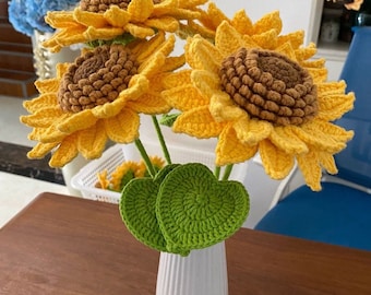 Crochet Sunflower Bouquet Beautiful Room Decor Knitted Flowers