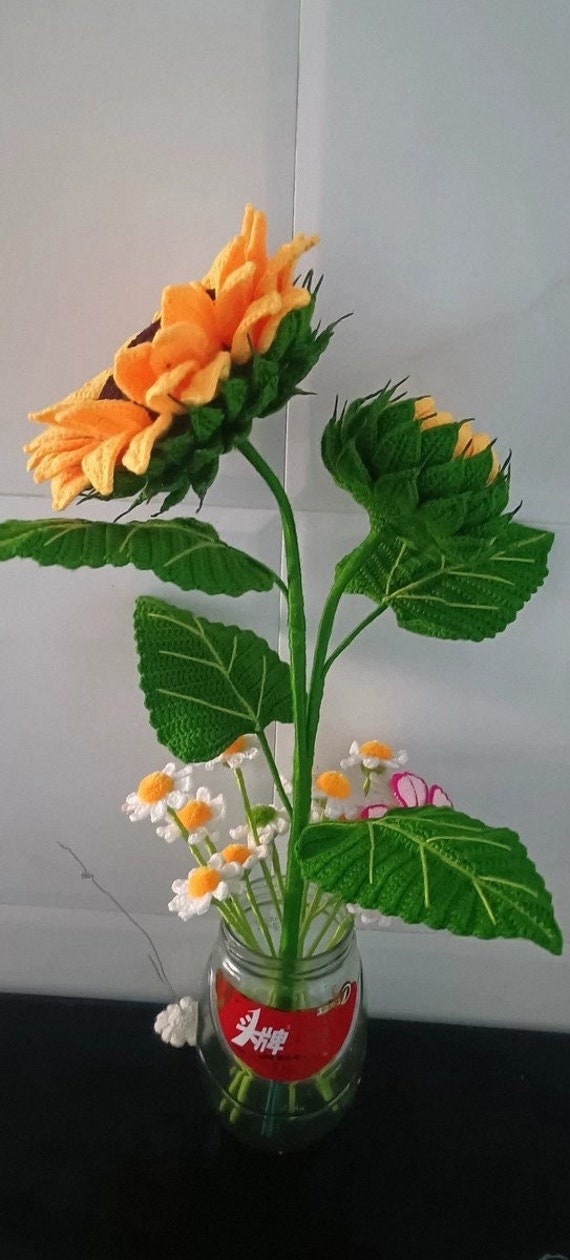 Crochet Sunflower Bouquet Beautiful Room Decor Knitted Flowers
