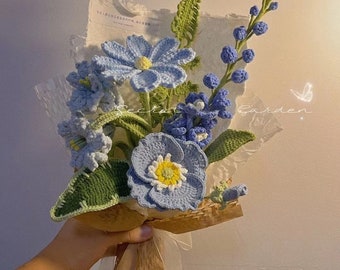 Blue Crochet flower bouquet handmade bouquet, gift for her, bouquet flower gift,boyfriend flower bouquet, gift for him room decor flowers