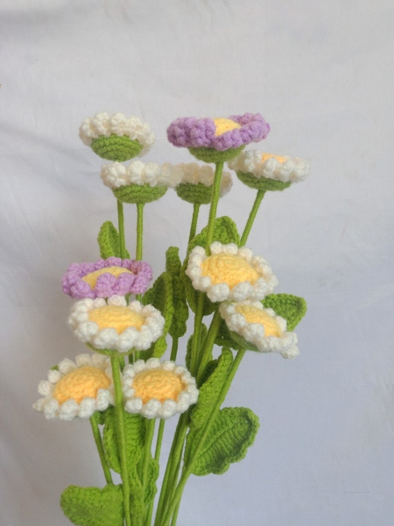 Crochet Daisy Flower Bouquet Beautiful Room Decor Knitted Etsy