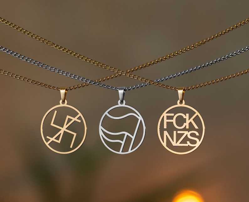 Antifascistiskt halsband | FCK NZS | Antifa | Guld och silver | Olika former och stängningar | Från Tyskland | Smycken bild 1