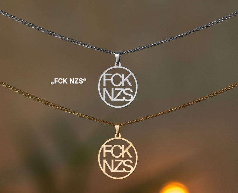 Antifascistiskt halsband | FCK NZS | Antifa | Guld och silver | Olika former och stängningar | Från Tyskland | Smycken FCK NZS