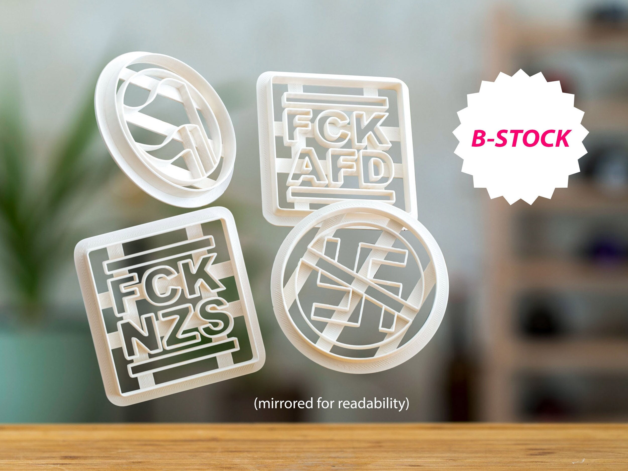 B Stock - Anti-fascist Cookie Cutters from Germany - Biscuit Mold - Fondant Dough - 3D Printed Cutters - FCK AfD - FCK NZS - Antifa