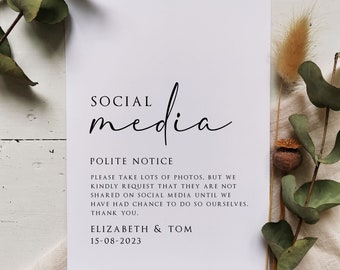 Wedding Social Media Print - Personalised - Wedding Sign - Photos - Polite Notice