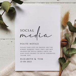 Wedding Social Media Print - Personalised - Wedding Sign - Photos - Polite Notice