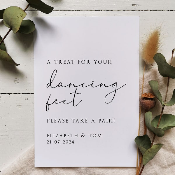 A treat for your dancing feet - Wedding Flip Flop Sign - Personalised - Minimalist