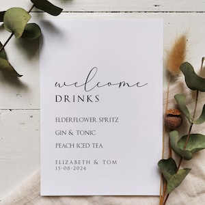 Welcome Drinks Sign - Print - Wedding - Party - Personalised - Minimalist