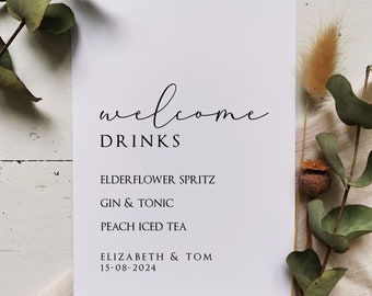 Welcome Drinks Sign - Print - Wedding - Party - Personalised - Minimalist