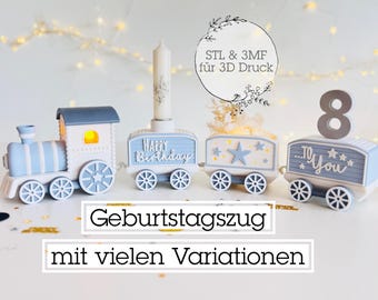 Digital STL file locomotive birthday | many variations | birthday train | train | decoration | candle holder | 3D printing