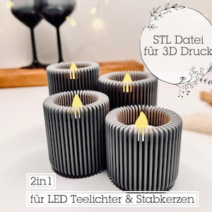 3D プリント用のデジタル STL ファイル キャンドル ホルダー | LED ティーライトとテーパーキャンドル用 | 2-in-1 |さまざまなサイズ