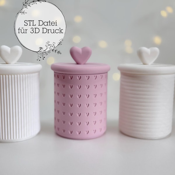 Digital STL file heart tin for 3D printing | 3 modern designs | ribbed | hearts | gift tin | Mother's Day | birthday |