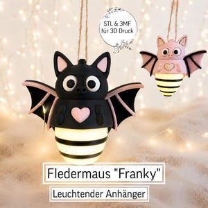Digital STL file of Franky the bat pendant for balloon lights and LED lights | 3MF | 3D printing