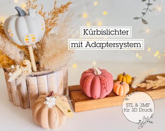 Digital STL file pumpkin light with adapter system | Pumpkin | Autumn | Winter | Christmas