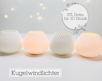 Digital STL file ball lantern for 3D printing | for LED tea lights | 4 modern designs