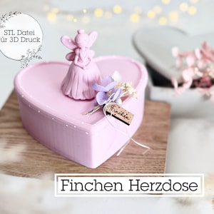 Digitale STL Datei Finchen Herzdose für 3D Druck | Fee | Schmuckdose | Dose