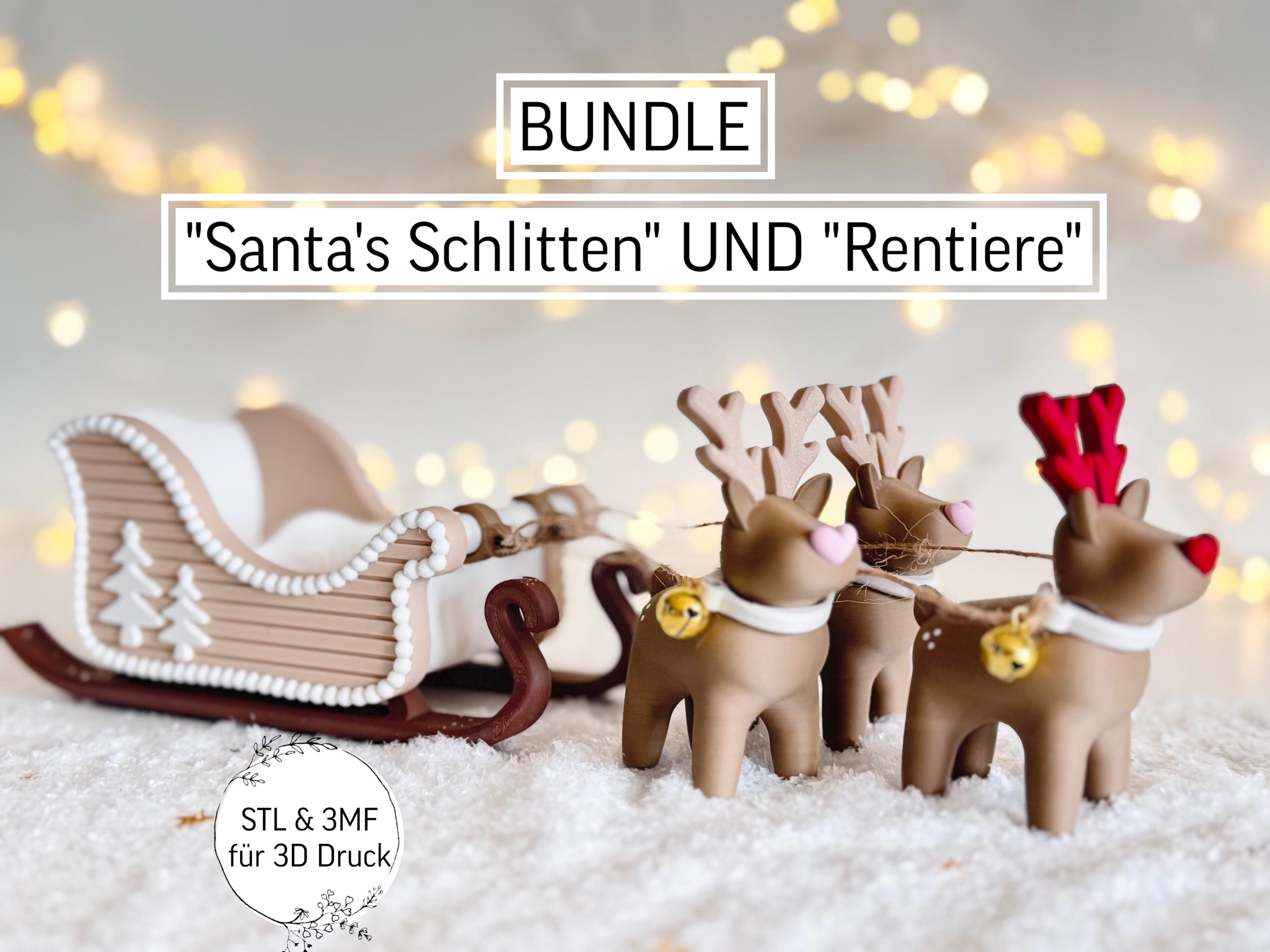 Digital STL File Santa's Sleigh and Reindeer BUNDLE | Christmas