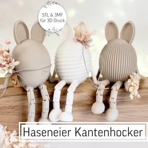 STL Datei 3D Druck | Haseneier | verschiedene Designs | Ostern | Hase | Kantenhocker | sitzend