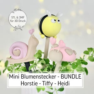 Digital STL file 3-piece bundle "Bumblebee, Snail, Ladybug" 10 mm stakes | Spring | Flower stakes | Garden | 3D print