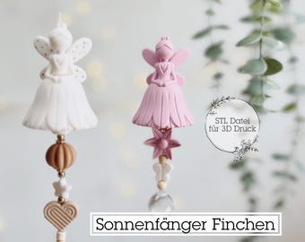Digital STL file Fairy Finches suncatcher keychain with pearl charms | 3D printing | Flower fairy | Lucky charm