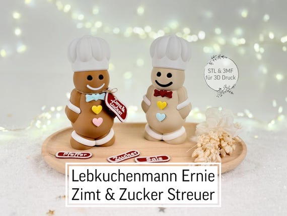Digitale STL Datei Lebkuchenmann Ernie | Zimt und Zucker Streuer | Deko | Geschenk | Weihnachten | Gingerbread