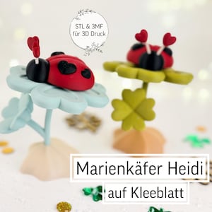 Figurine coccinelle Heidi Cloverleaf (fichier STL numérique) | Porte-bonheur | Réveillon du Nouvel An | Coccinelle porte-bonheur | Plusieurs pièces, colorée