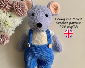 Crochet mouse pattern | crochet animals | crochet amigurumi mouse | plush toy | animal tutorial | Benny the Mouse (pdf digital pattern)