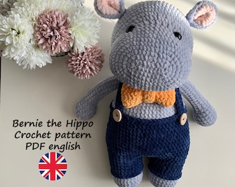 Crochet PATTERN hippo / amigurumi hippo / crochet animals / plush toy / amigurumi crochet pattern / animal tutorial / Bernie the Hippo