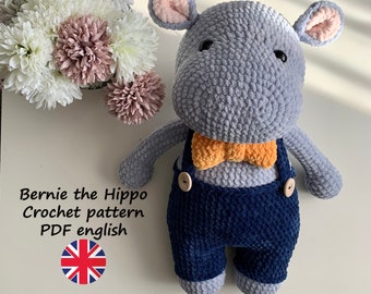 Crochet PATTERN hippo / amigurumi hippo / crochet animals / plush toy / amigurumi crochet pattern / animal tutorial / Bernie the Hippo