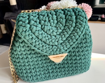 Crochey dark green handbag/ stylish shoulder bag