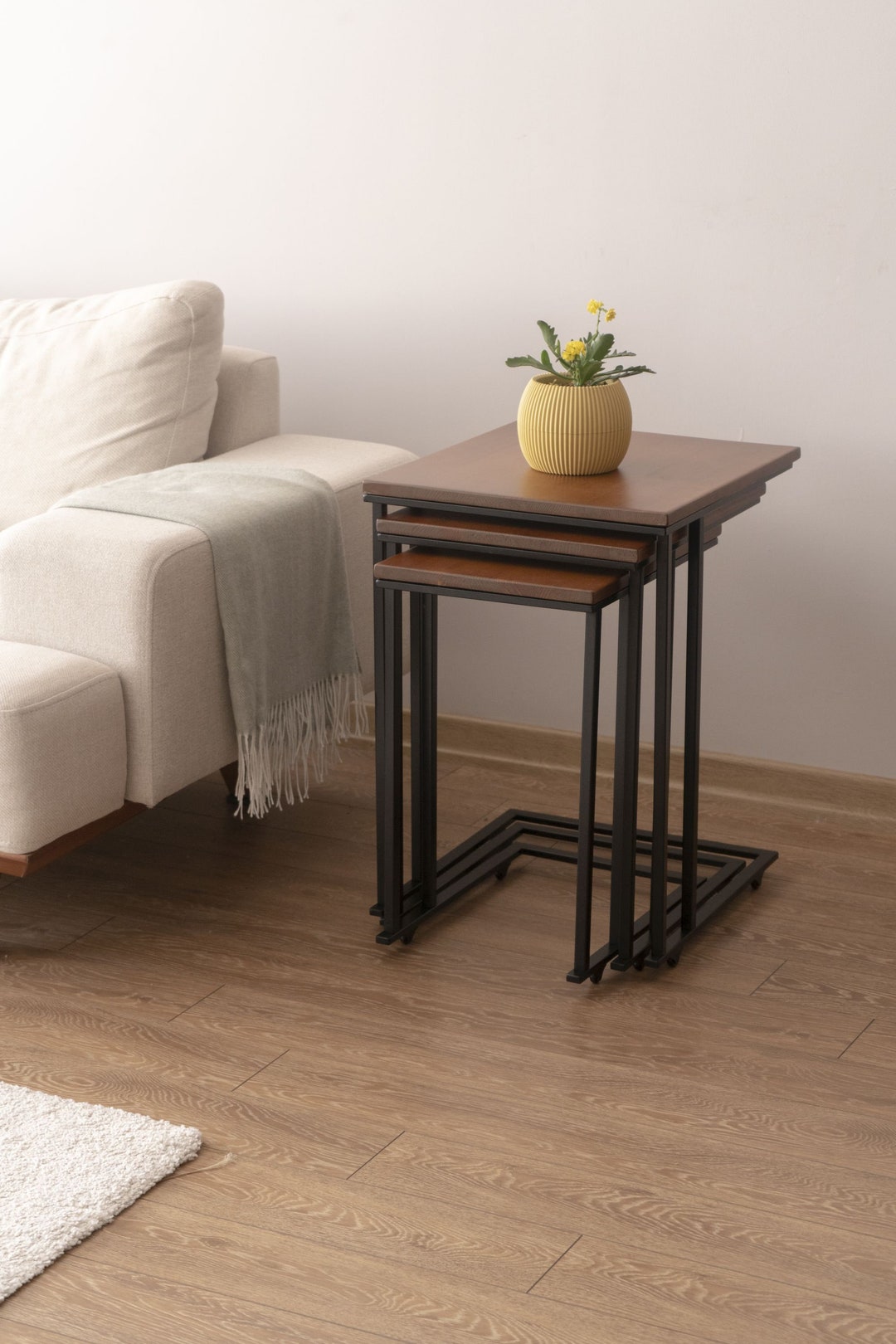 Set of 3 C Side Table, Living Room Decor, Rustic Coffee Table, C End Table, Laptop Table, Coffee