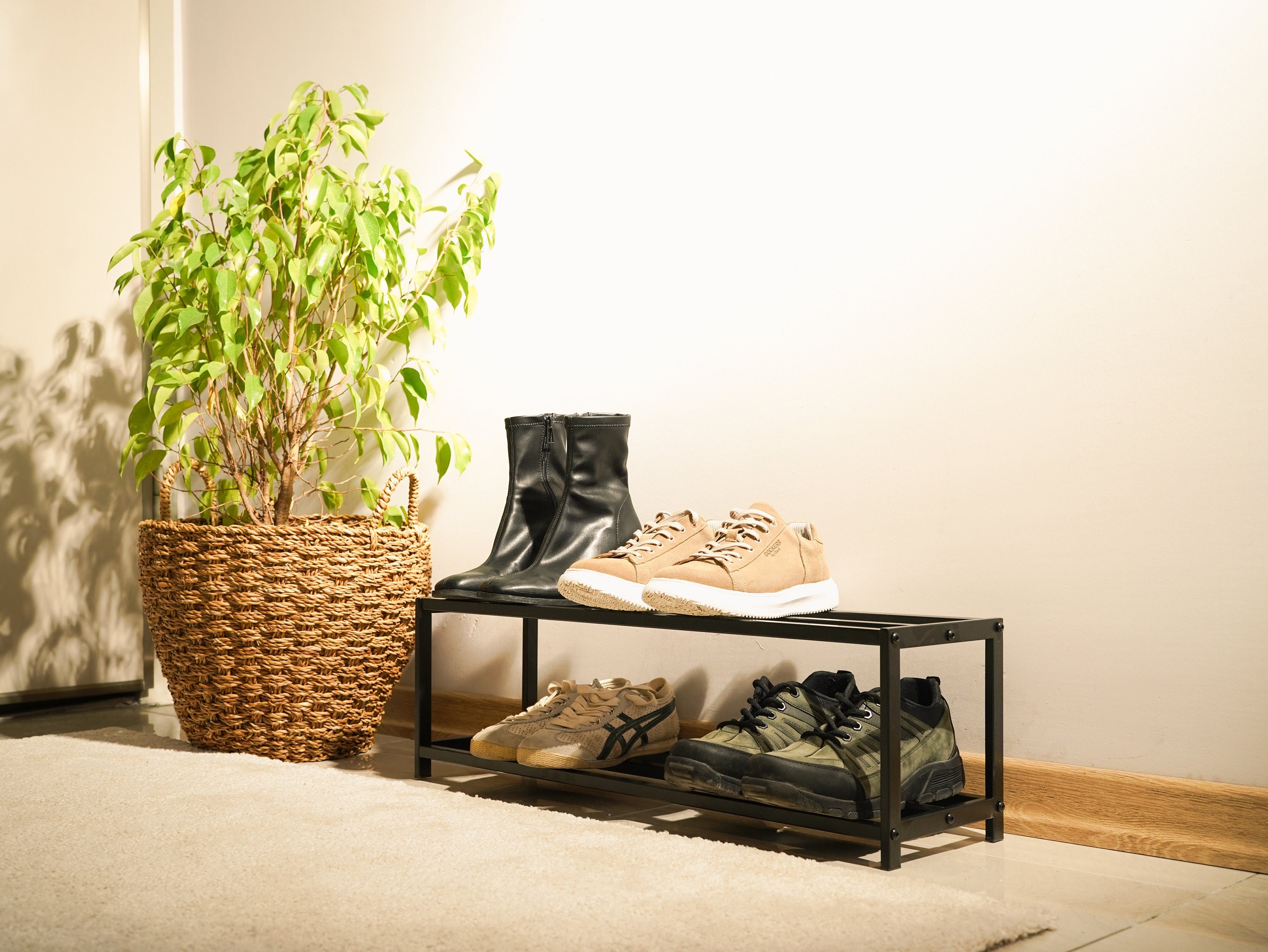 Three-tier Black & Brass Shoe Rack Dazzling Design for Hallway, Porch Boot  Room 