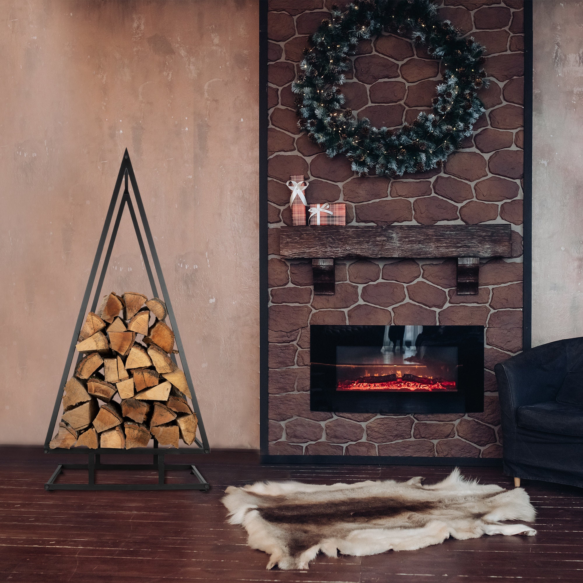 Firewood Rack Metal Christmas Tree Log Holder Firewood - Etsy
