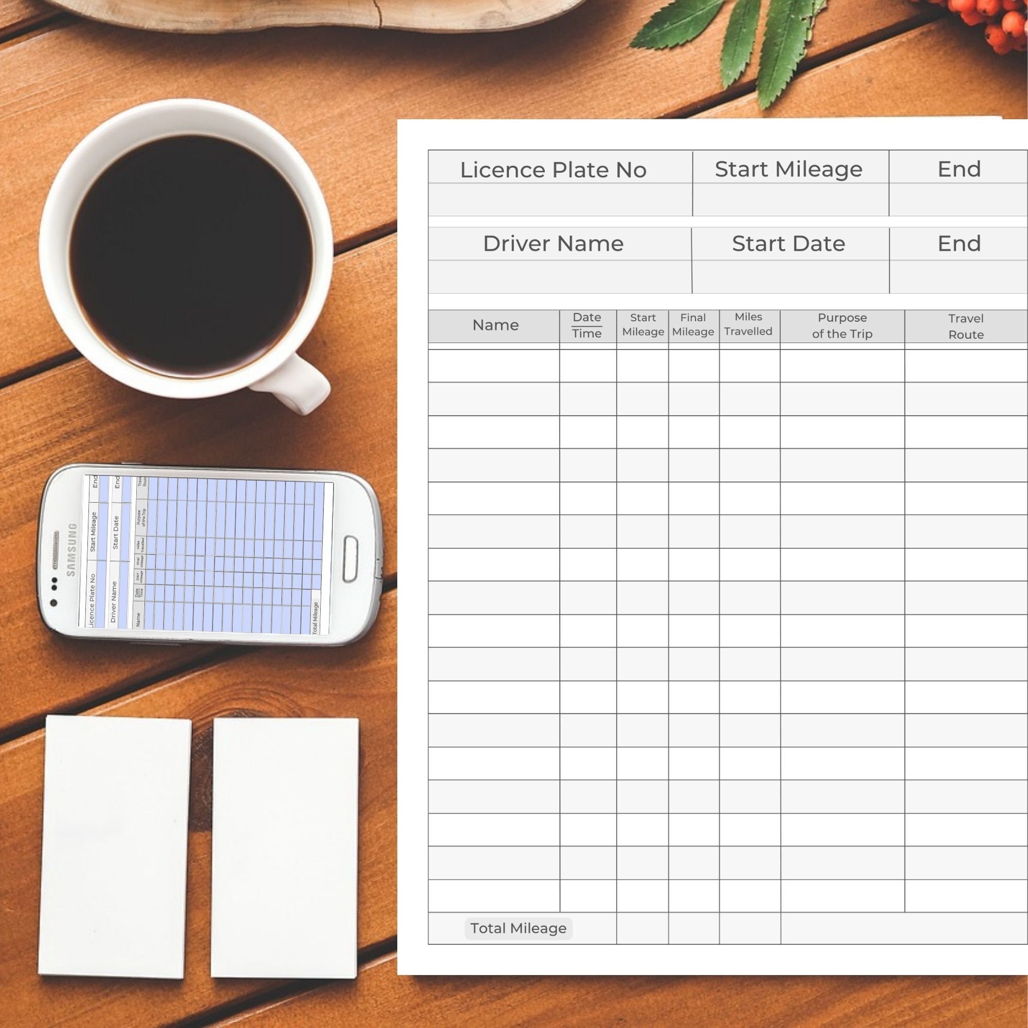 Mileage Log Book: Vehicle Tracker (ınstant Download,printable and
