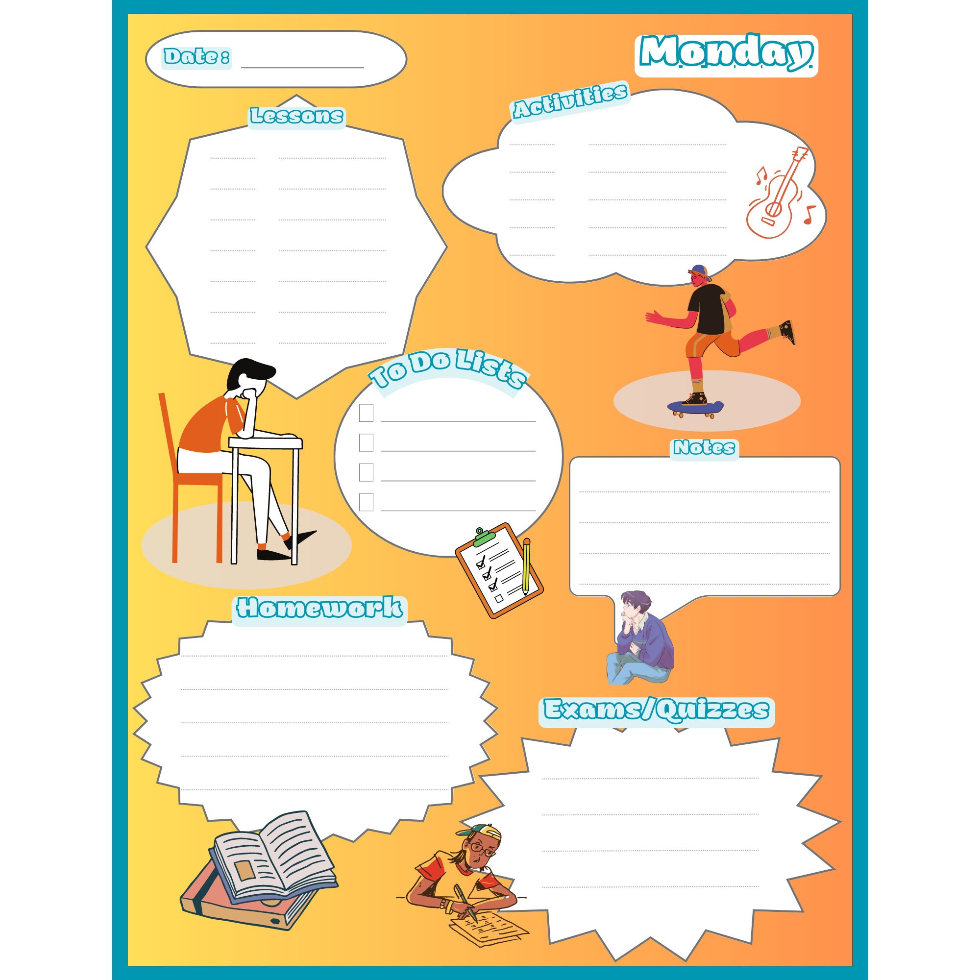 Printable and Digital Fillable Undated Weekly School Planner and Agenda ...