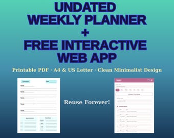 Undated Weekly Planner | Printable PDF + Free Web App | A4 & US Letter