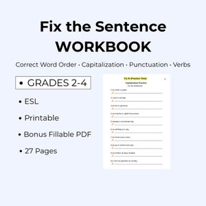 Fix the Sentence Workbook | ESL ELA Grammar | Grades 2-4 | PDF