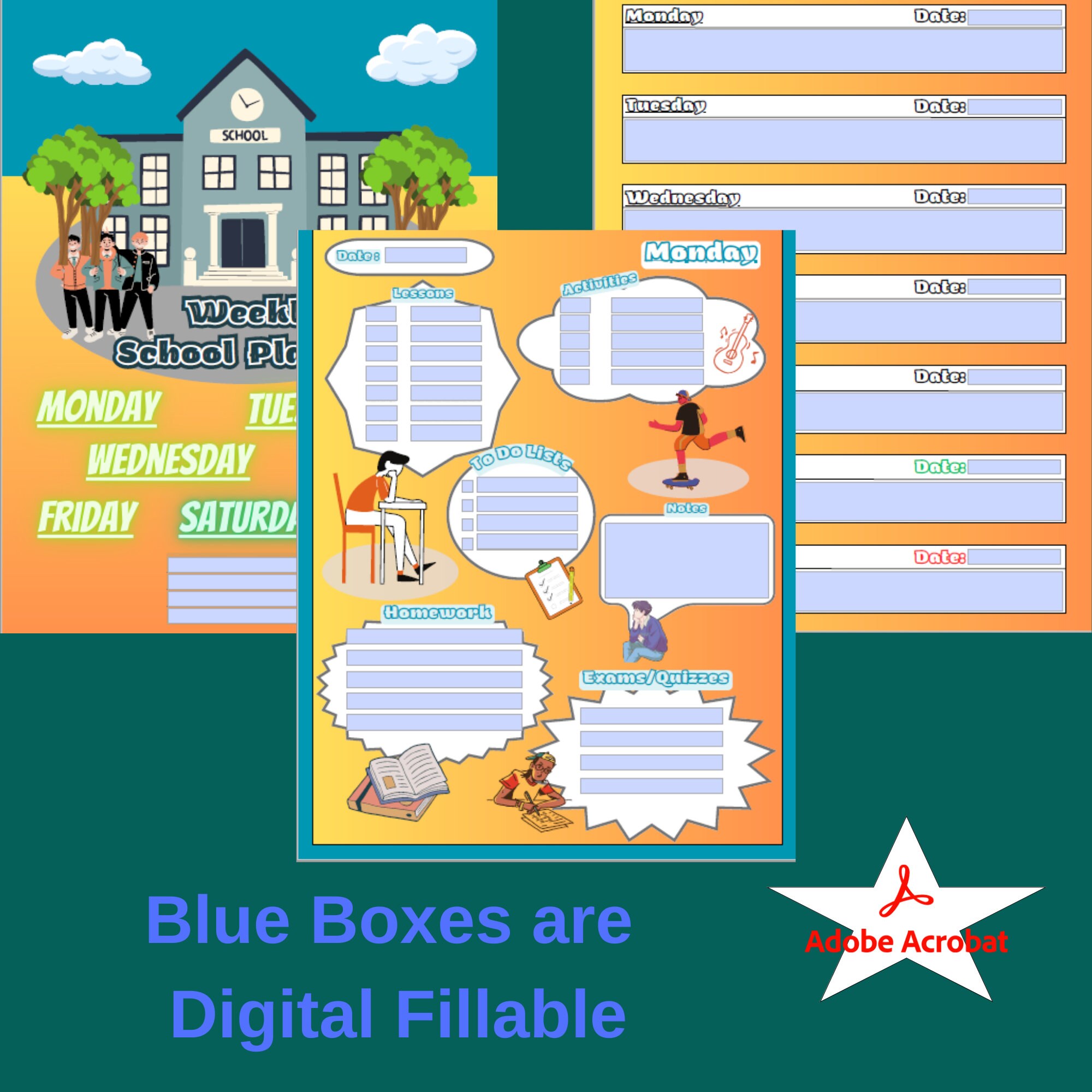 Printable and Digital Fillable Undated Weekly School Planner and Agenda ...