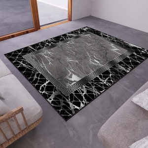 Black Marble Pattern Rug, Washable Area Rugs, Rugs for Living Room, Rug for Bedroom, Digital Print Rug, Modern Rug, Non Slip Rug, Gift Rug