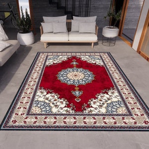 Red With Blue Vintage Rug, Luxury Rug, Rugs for Living Room And Bedroom, Washable Rug, Digital Print Rug, Custom Rug, Personalized Rug, Gift