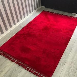 Red Plush Rug, Red Feather Rug, Fringed Rug, Red Soft Rug, For Living Room And Bedroom, Washable Rug, Non Slip Rug, Leather Sole Rug, Gift