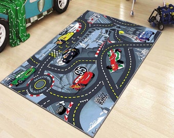 Car Road Kids Rug, Lightning Mcquenn Rug, Play Rug, Boys Rug, Disney Cars Room Decor, Rugs For Boys Room, Art Deco Rug, His Gift Rug