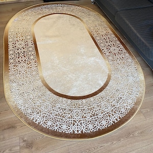 Golden Striped Beige Rug, Rugs For Living Room And Bedroom, Washeble Rug, Non Slip Rug, Leather Sole Rug, Home Gift Rug, Gold Pattern Rug