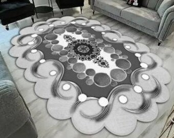 Silver With Gray Rug, Silver Luxury Rug, For Living Room And Bedroom, Washable Rug, Non Slip Rug, Leather Sole Rug, Home Gift Rug