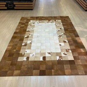 Brown-Beige Cowhide Patchwork Rug, Handwoven Cowhide Rug, Beige Cowhide, Natural Carpet, Brown Rug, Home Decor, Rugs For Home, Home Gift Rug