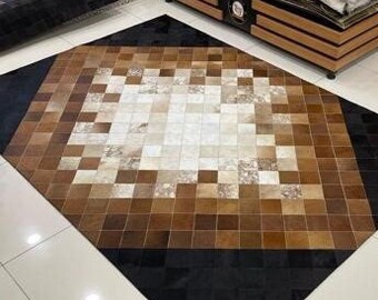 Brown- Black Cowhide Patchwork Rug, Handwoven Cowhide Rug, Patchwork Cowhide, Natural Carpet, Brown Rug, Home Decor, Rugs For Home